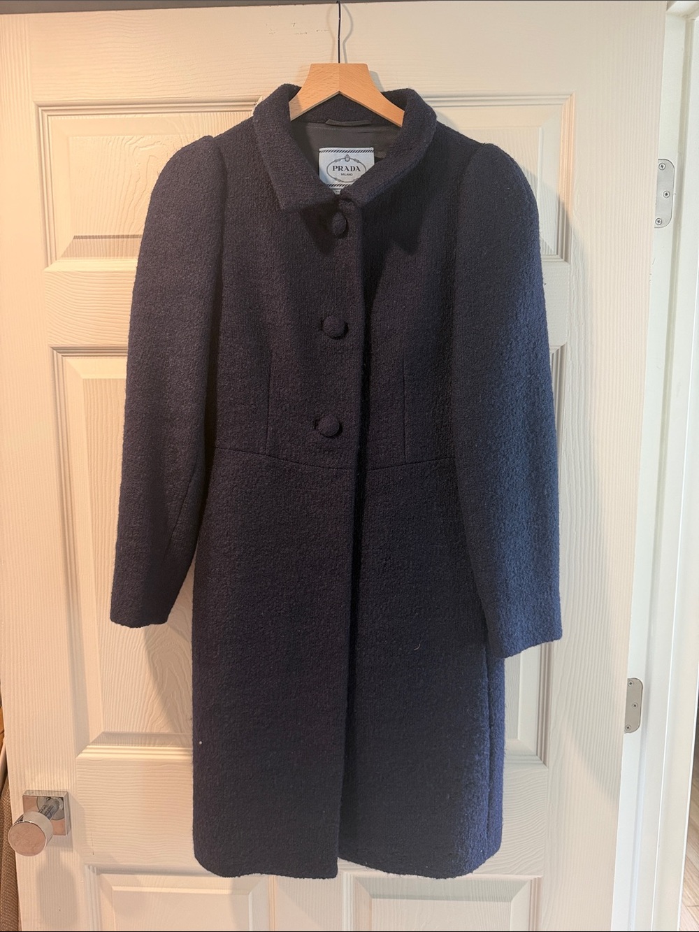 Prada Navy Bouclé Wool Pea Coat - Picture 2 of 5